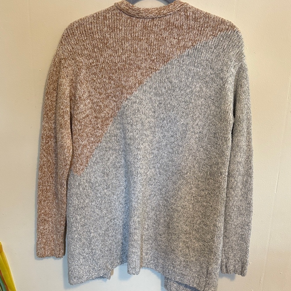 CAbi tilt color block Mom line sweater Gray and Tan Open Front Cardigan - Picture 5 of 5
